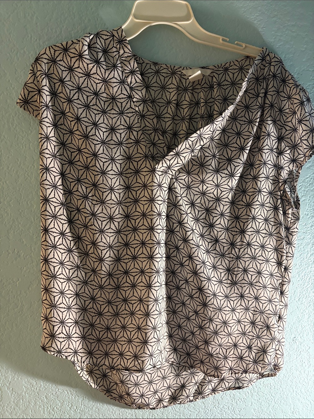H&M Cream Blouse with Black Geometric Star Print